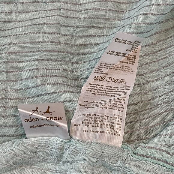 Aden And Anais Muslin Baby Swaddle Blanket Mint Green Silver Gray Stripe Nursery - Picture 5 of 5
